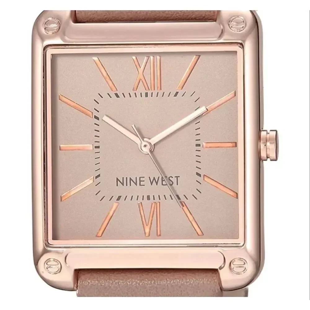 NWT nib women’s tan & gold leather square analog large dial Nine West watch